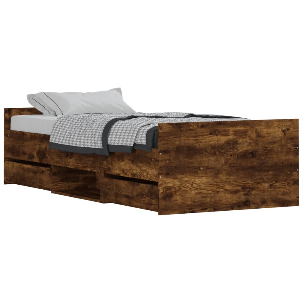 Bedframe met hoofd- en voeteneinde gerookt eiken 100x200 cm is nu te koop bij PeponiXL, paradijselijk wonen!