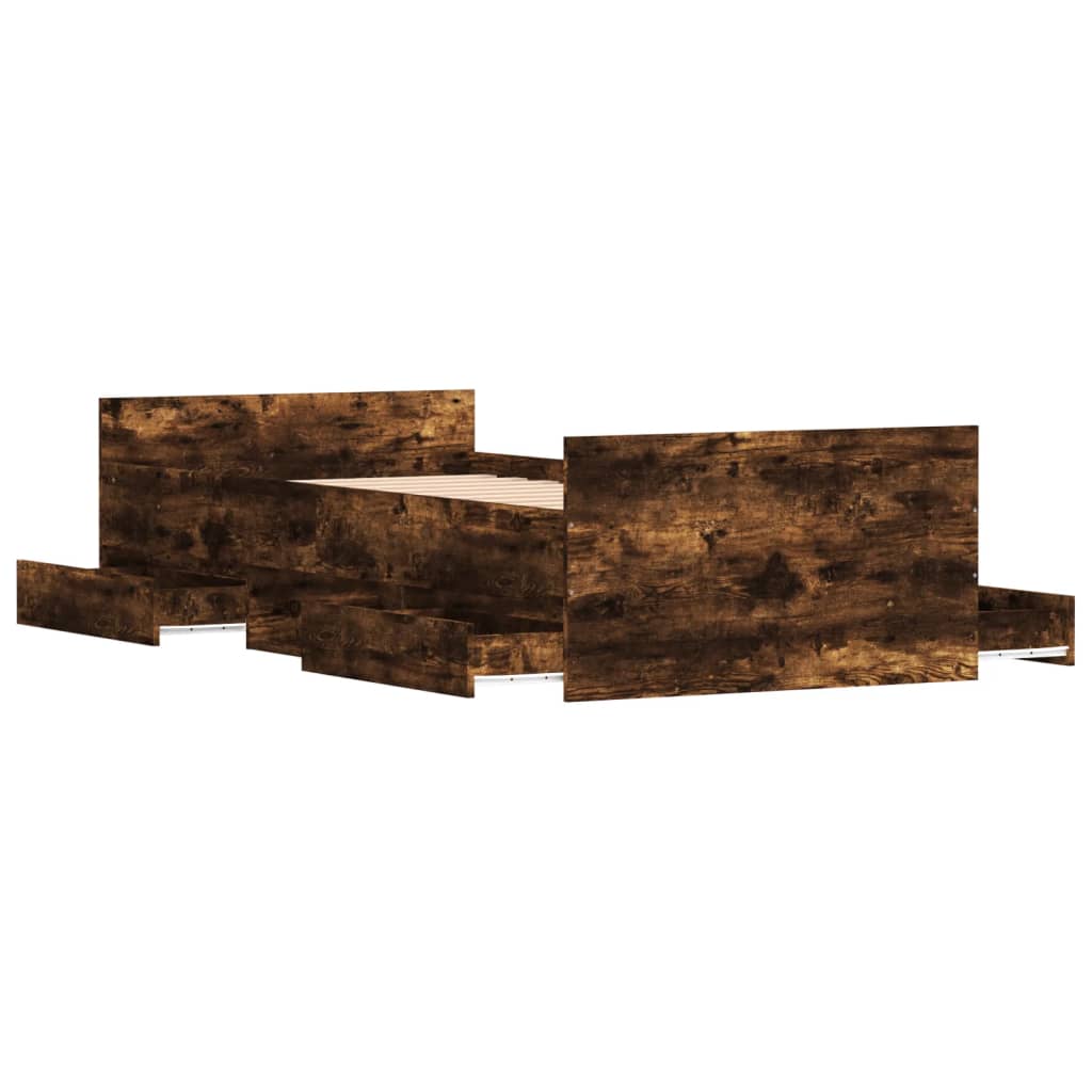 Bedframe met hoofd- en voeteneinde gerookt eiken 100x200 cm is nu te koop bij PeponiXL, paradijselijk wonen!
