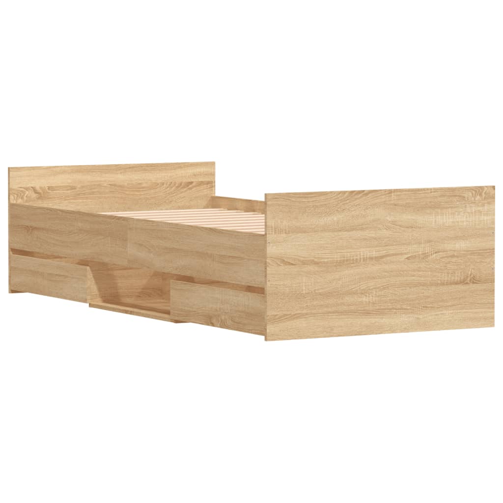 Bedframe met hoofd- en voeteneinde sonoma eikenkleur 90x200 cm is nu te koop bij PeponiXL, paradijselijk wonen!