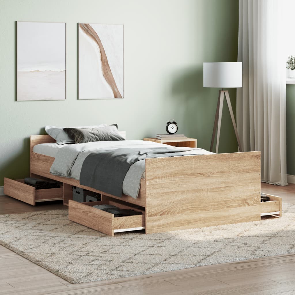 Bedframe met hoofd- en voeteneinde sonoma eikenkleur 90x200 cm is nu te koop bij PeponiXL, paradijselijk wonen!