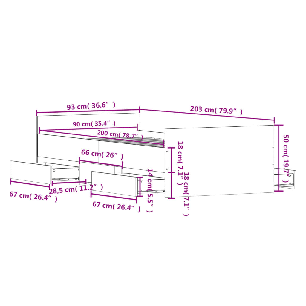 Bedframe met hoofd- en voeteneinde betongrijs 90x200 cm is nu te koop bij PeponiXL, paradijselijk wonen!