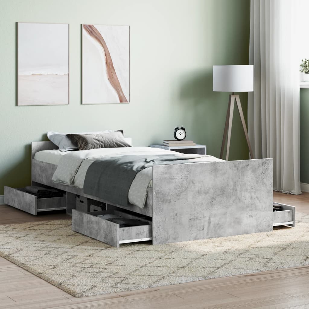 Bedframe met hoofd- en voeteneinde betongrijs 90x200 cm is nu te koop bij PeponiXL, paradijselijk wonen!
