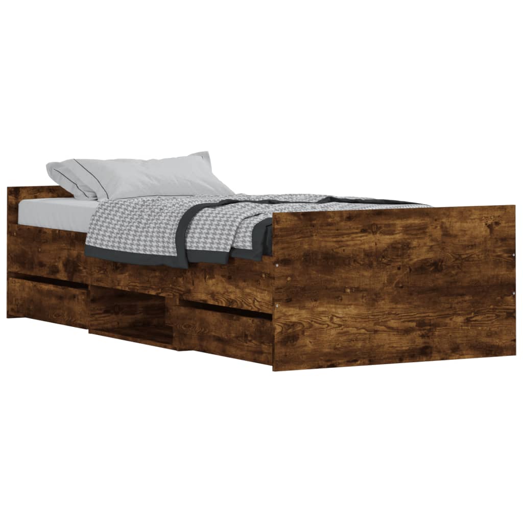 Bedframe met hoofd- en voeteneinde gerookt eiken 90x200 cm is nu te koop bij PeponiXL, paradijselijk wonen!