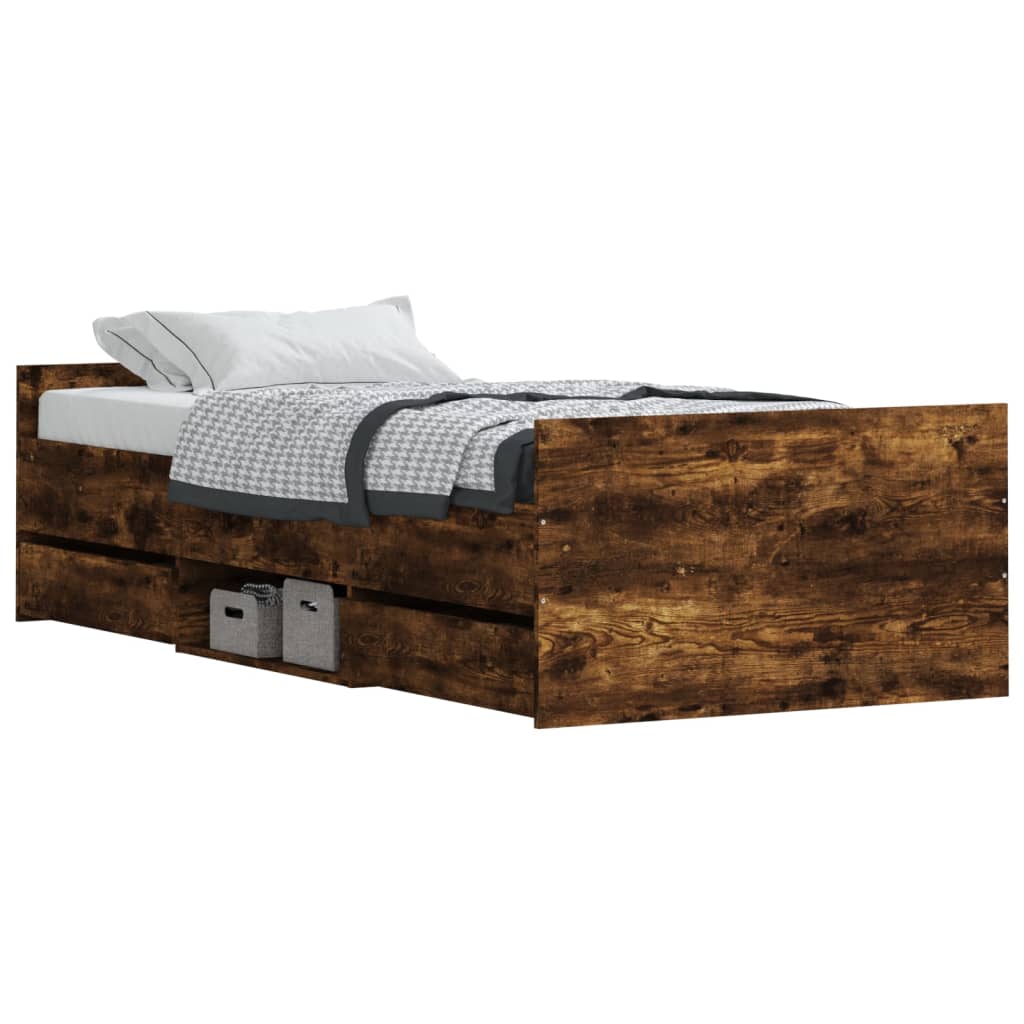 Bedframe met hoofd- en voeteneinde gerookt eiken 90x200 cm is nu te koop bij PeponiXL, paradijselijk wonen!