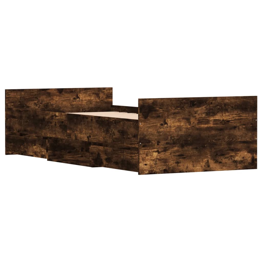 Bedframe met hoofd- en voeteneinde gerookt eiken 90x200 cm is nu te koop bij PeponiXL, paradijselijk wonen!