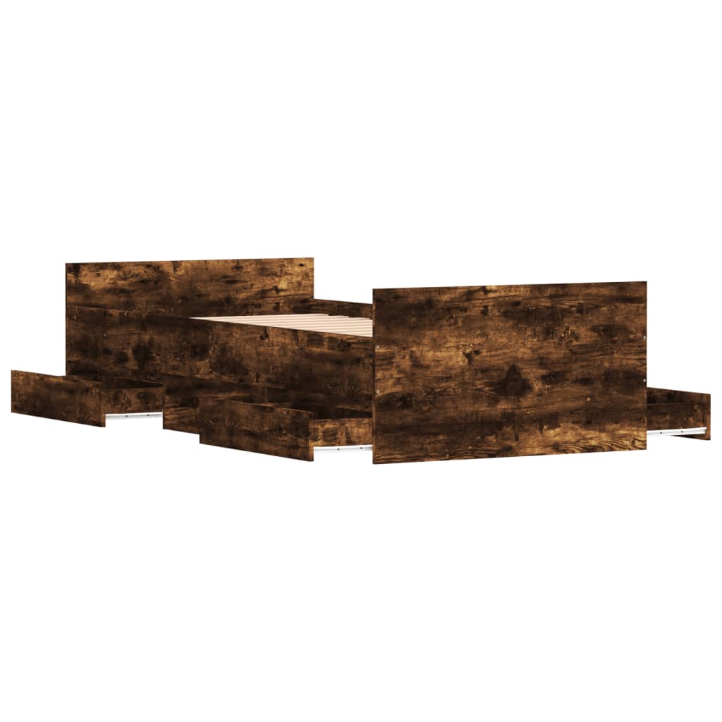 Bedframe met hoofd- en voeteneinde gerookt eiken 90x200 cm is nu te koop bij PeponiXL, paradijselijk wonen!