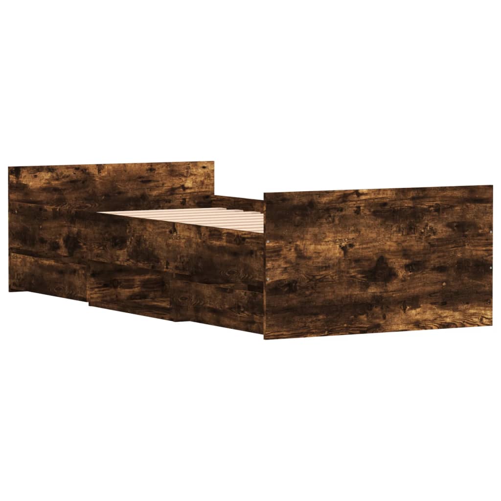 Bedframe met hoofd- en voeteneinde gerookt eiken 90x200 cm is nu te koop bij PeponiXL, paradijselijk wonen!