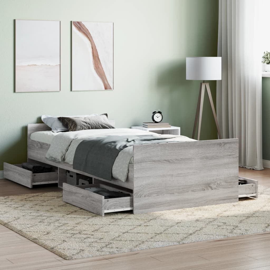 Bedframe met hoofd- en voeteneinde grijs sonoma 90x200 cm is nu te koop bij PeponiXL, paradijselijk wonen!