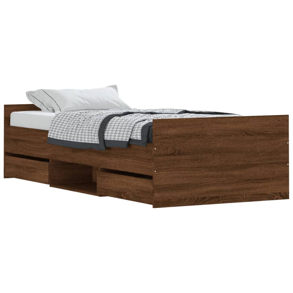 Bedframe met hoofd- en voeteneinde bruin eikenkleur 90x200 cm is nu te koop bij PeponiXL, paradijselijk wonen!