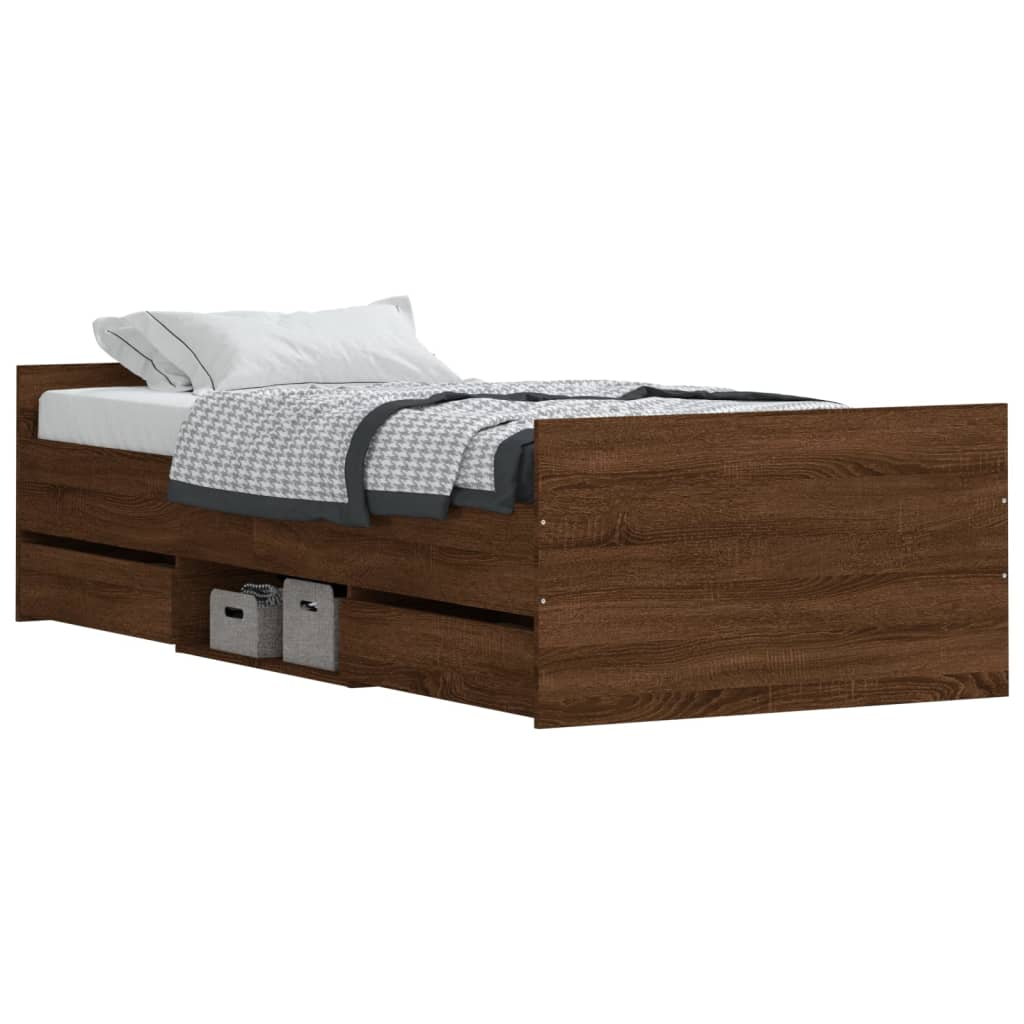 Bedframe met hoofd- en voeteneinde bruin eikenkleur 90x200 cm is nu te koop bij PeponiXL, paradijselijk wonen!
