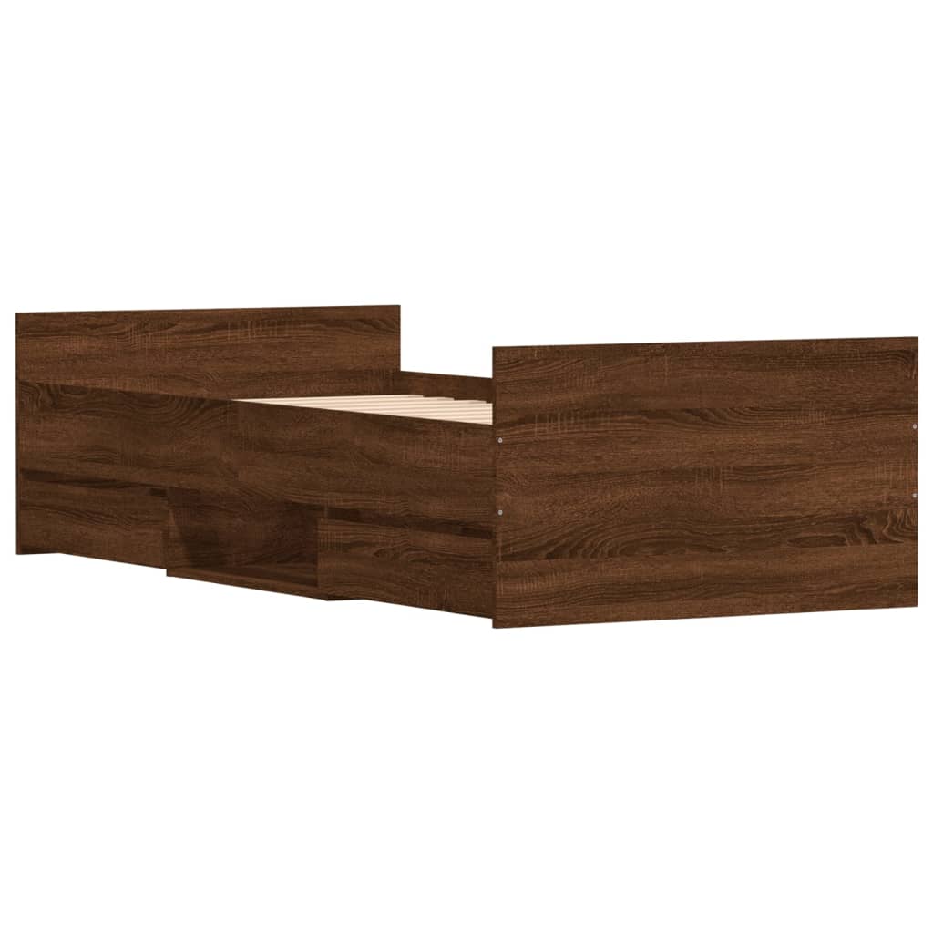 Bedframe met hoofd- en voeteneinde bruin eikenkleur 90x200 cm is nu te koop bij PeponiXL, paradijselijk wonen!