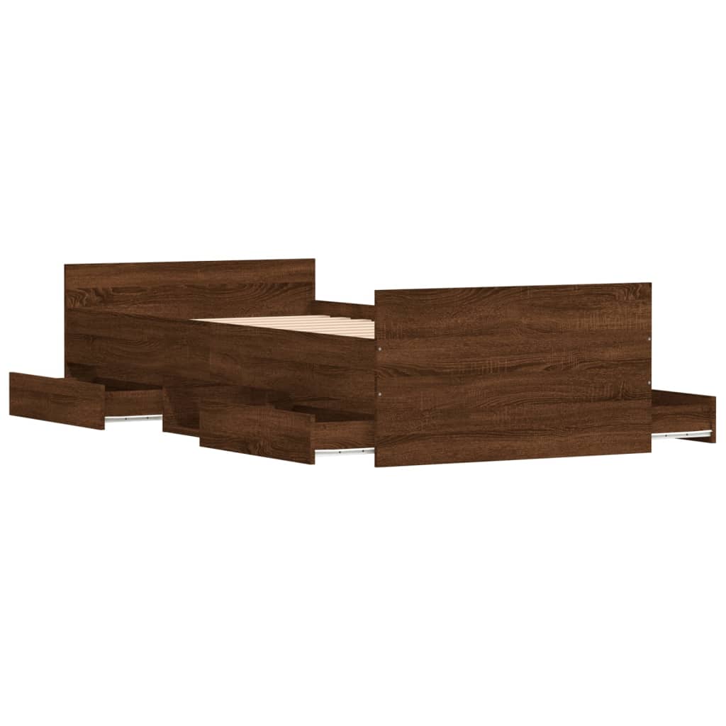 Bedframe met hoofd- en voeteneinde bruin eikenkleur 90x200 cm is nu te koop bij PeponiXL, paradijselijk wonen!