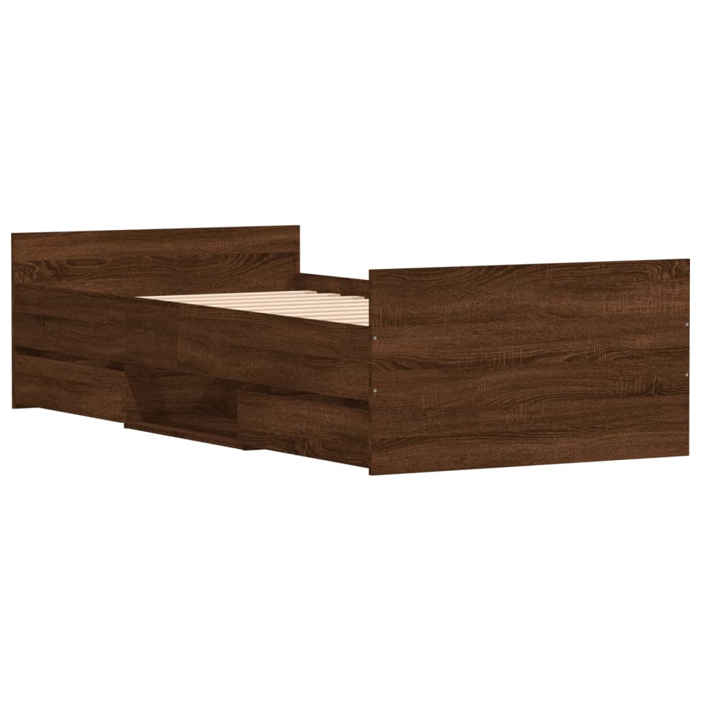 Bedframe met hoofd- en voeteneinde bruin eikenkleur 90x200 cm is nu te koop bij PeponiXL, paradijselijk wonen!