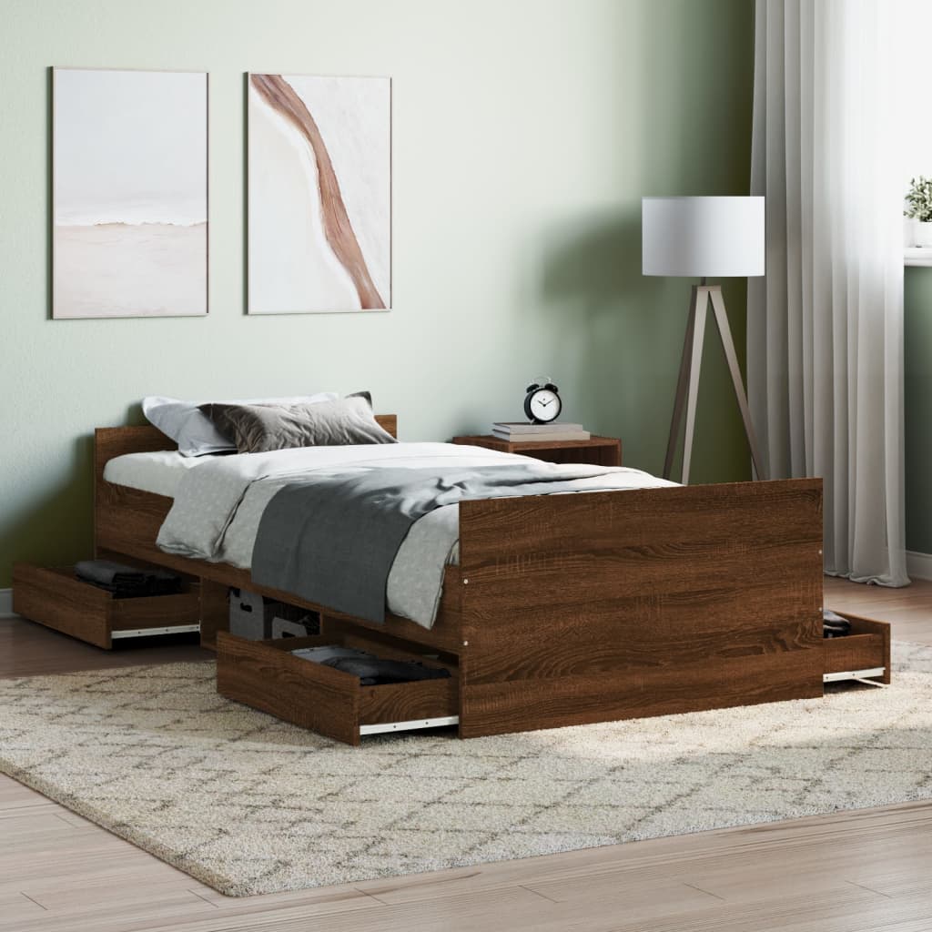 Bedframe met hoofd- en voeteneinde bruin eikenkleur 90x200 cm is nu te koop bij PeponiXL, paradijselijk wonen!