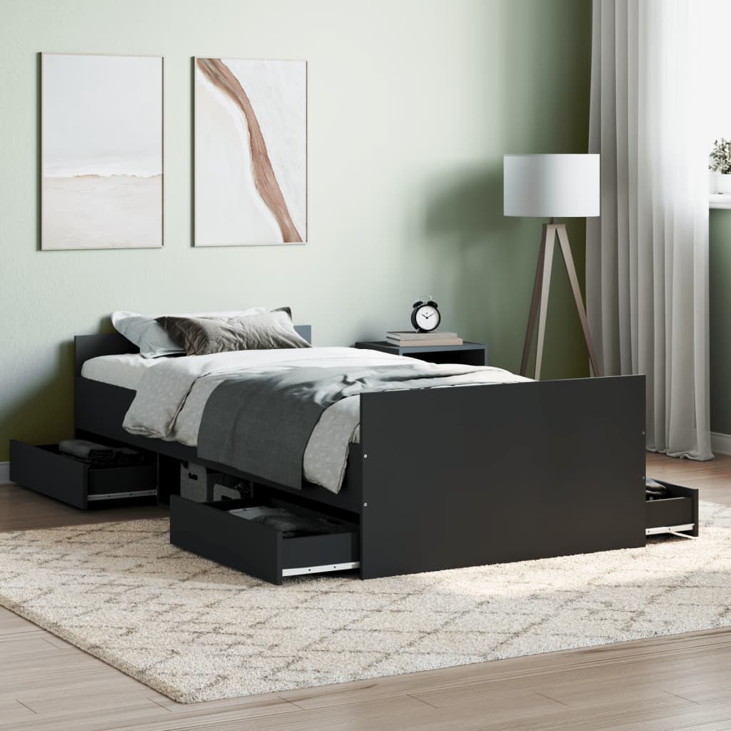 Bedframe met hoofd- en voeteneinde zwart 90x190 cm is nu te koop bij PeponiXL, paradijselijk wonen!