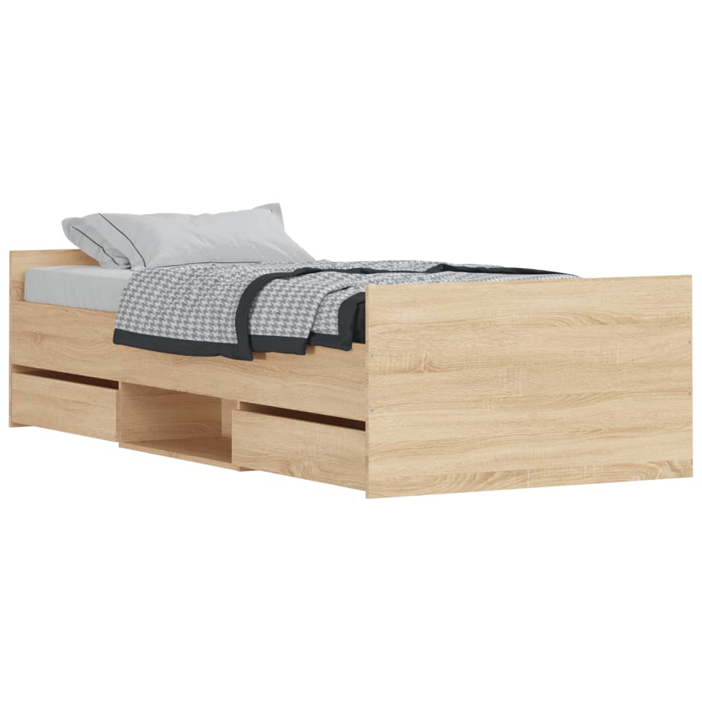 Bedframe met hoofd- en voeteneinde sonoma eikenkleur 90x190 cm is nu te koop bij PeponiXL, paradijselijk wonen!