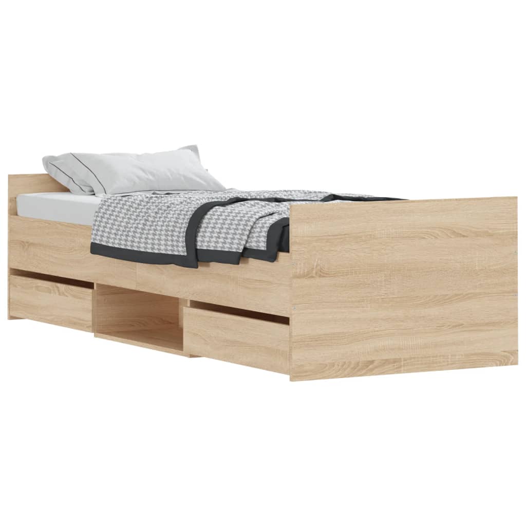 Bedframe met hoofd- en voeteneinde sonoma eikenkleur 75x190 cm is nu te koop bij PeponiXL, paradijselijk wonen!