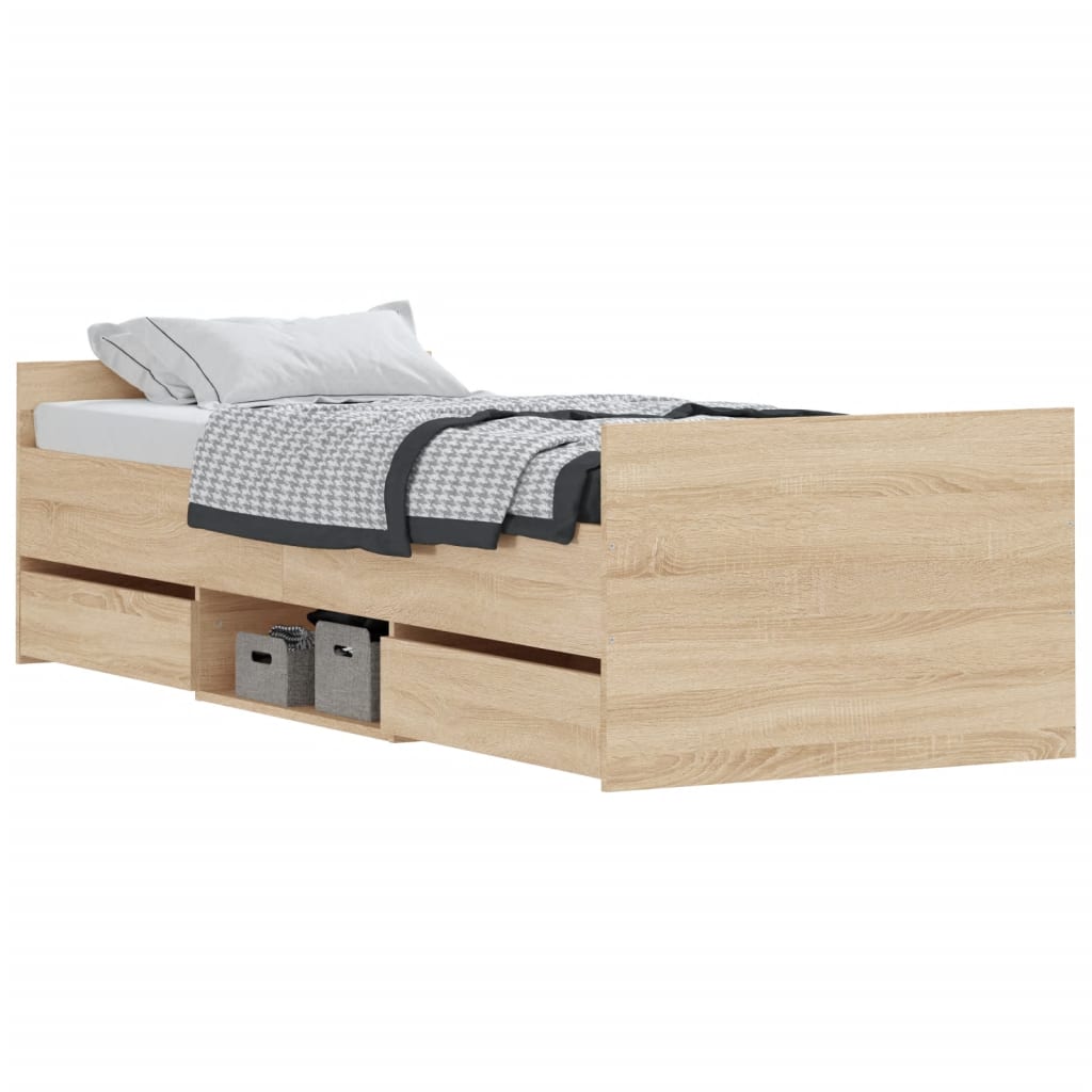 Bedframe met hoofd- en voeteneinde sonoma eikenkleur 75x190 cm is nu te koop bij PeponiXL, paradijselijk wonen!