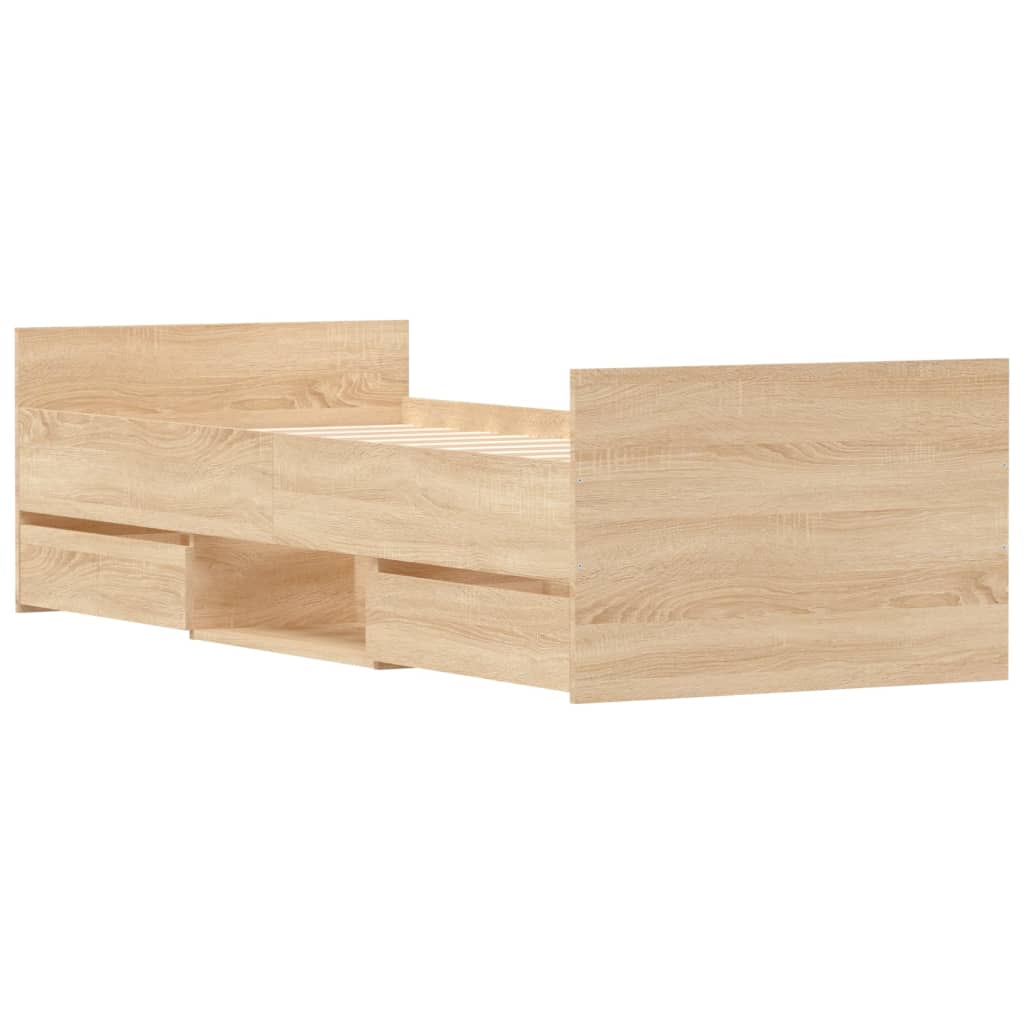 Bedframe met hoofd- en voeteneinde sonoma eikenkleur 75x190 cm is nu te koop bij PeponiXL, paradijselijk wonen!