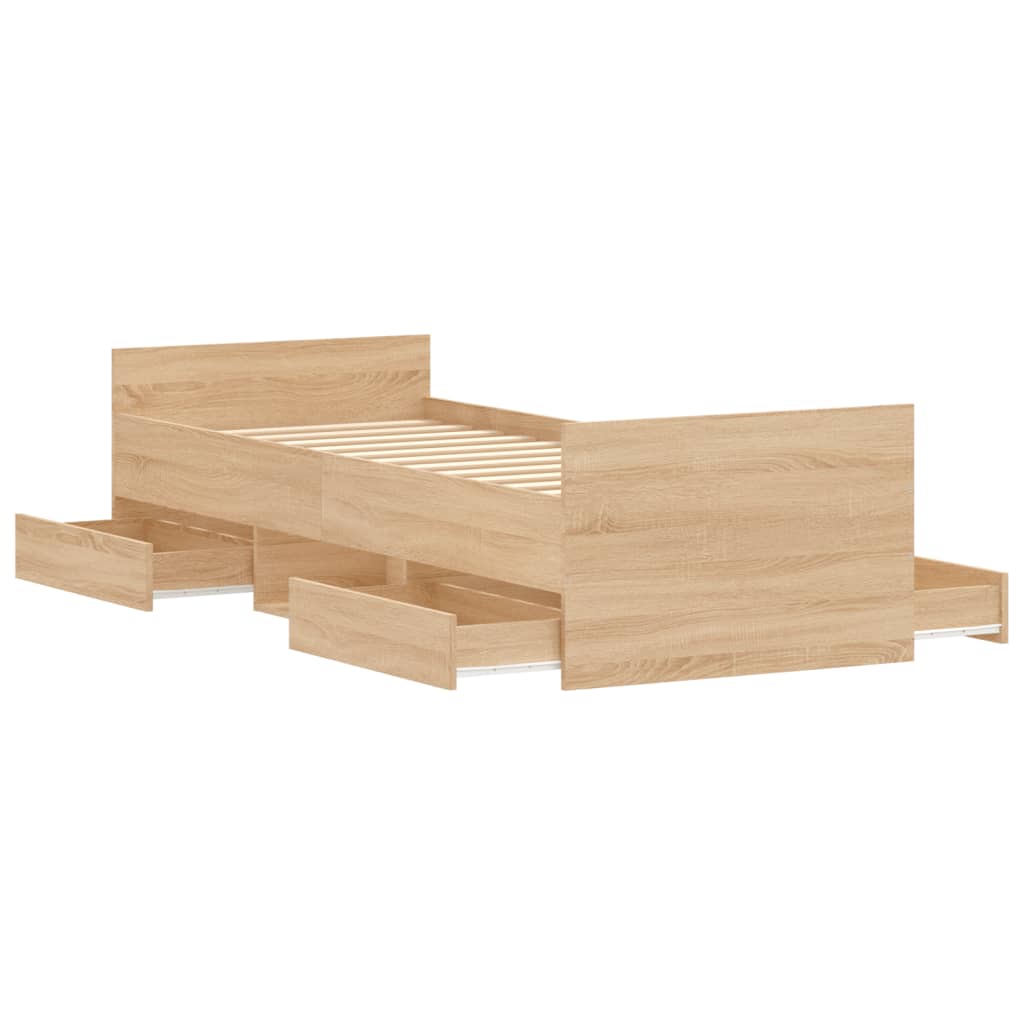 Bedframe met hoofd- en voeteneinde sonoma eikenkleur 75x190 cm is nu te koop bij PeponiXL, paradijselijk wonen!