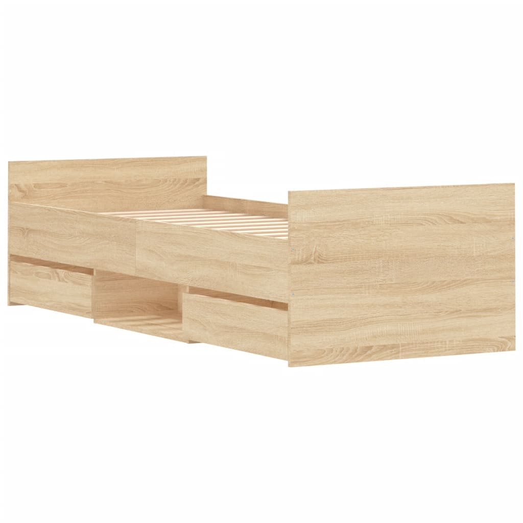 Bedframe met hoofd- en voeteneinde sonoma eikenkleur 75x190 cm is nu te koop bij PeponiXL, paradijselijk wonen!