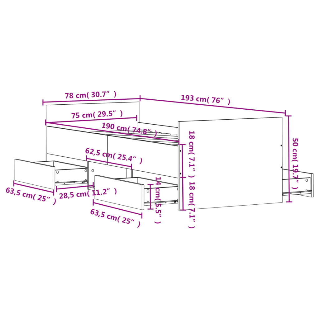 Bedframe met hoofd- en voeteneinde sonoma eikenkleur 75x190 cm is nu te koop bij PeponiXL, paradijselijk wonen!