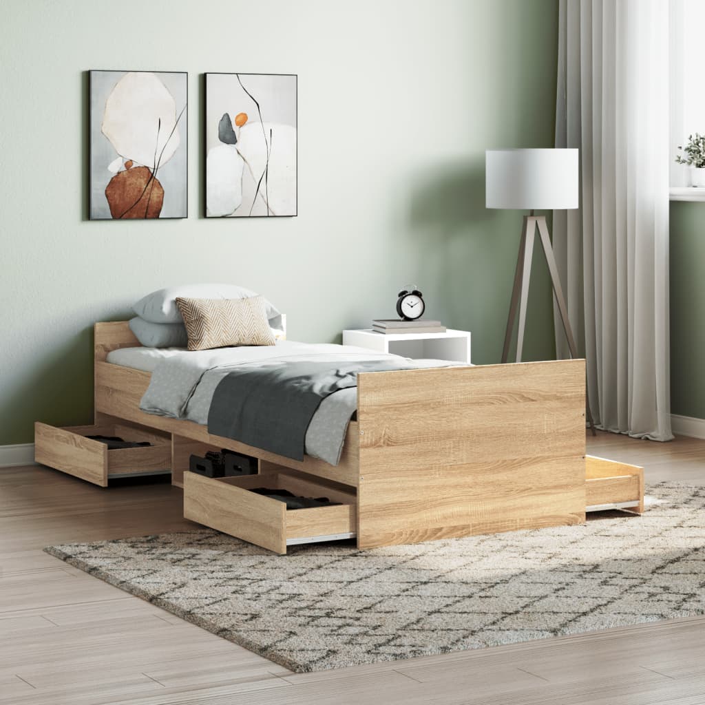 Bedframe met hoofd- en voeteneinde sonoma eikenkleur 75x190 cm is nu te koop bij PeponiXL, paradijselijk wonen!