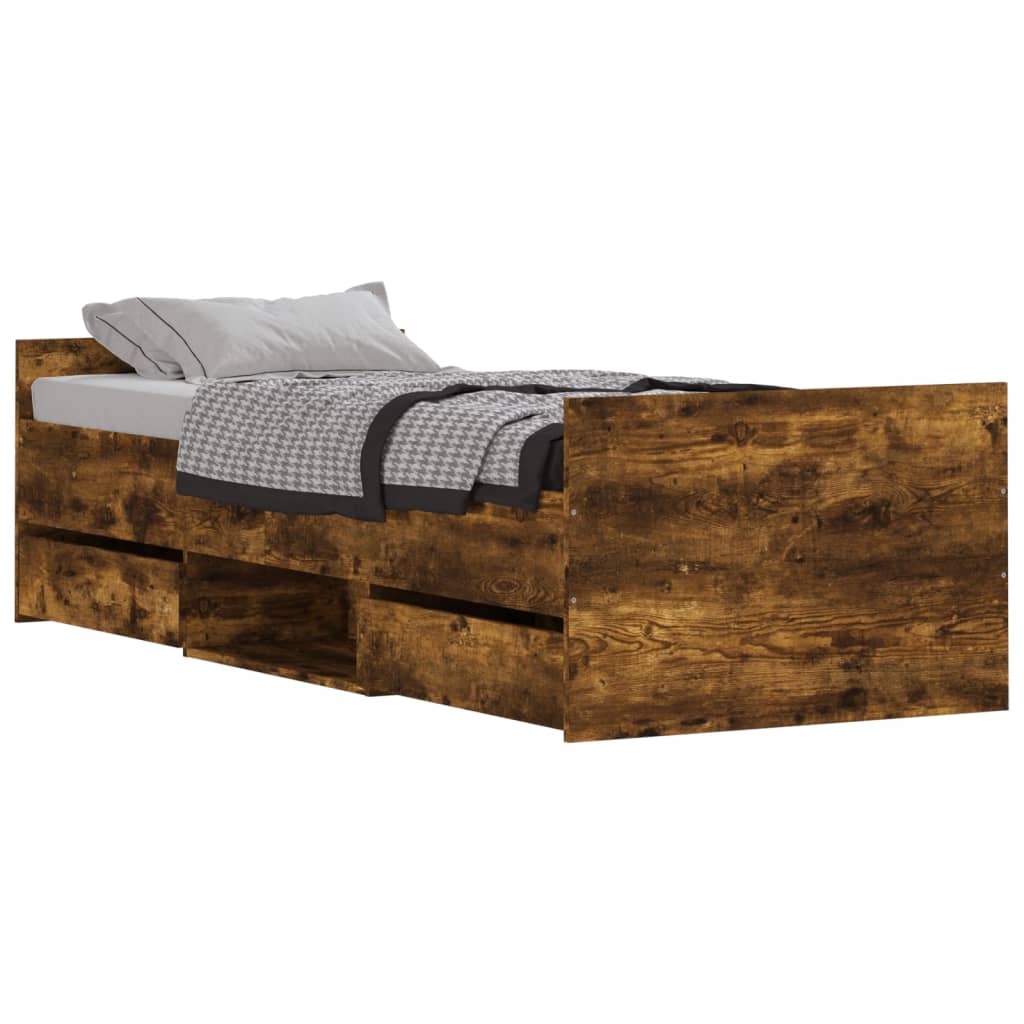 Bedframe met hoofd- en voeteneinde gerookt eiken 75x190 cm is nu te koop bij PeponiXL, paradijselijk wonen!