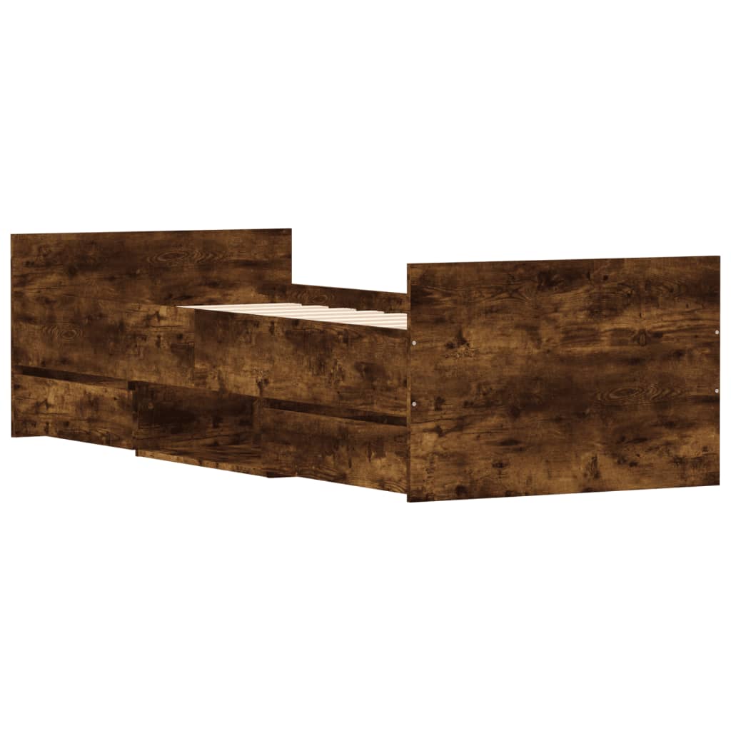 Bedframe met hoofd- en voeteneinde gerookt eiken 75x190 cm is nu te koop bij PeponiXL, paradijselijk wonen!