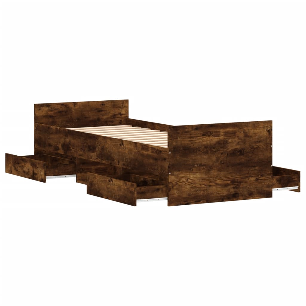 Bedframe met hoofd- en voeteneinde gerookt eiken 75x190 cm is nu te koop bij PeponiXL, paradijselijk wonen!