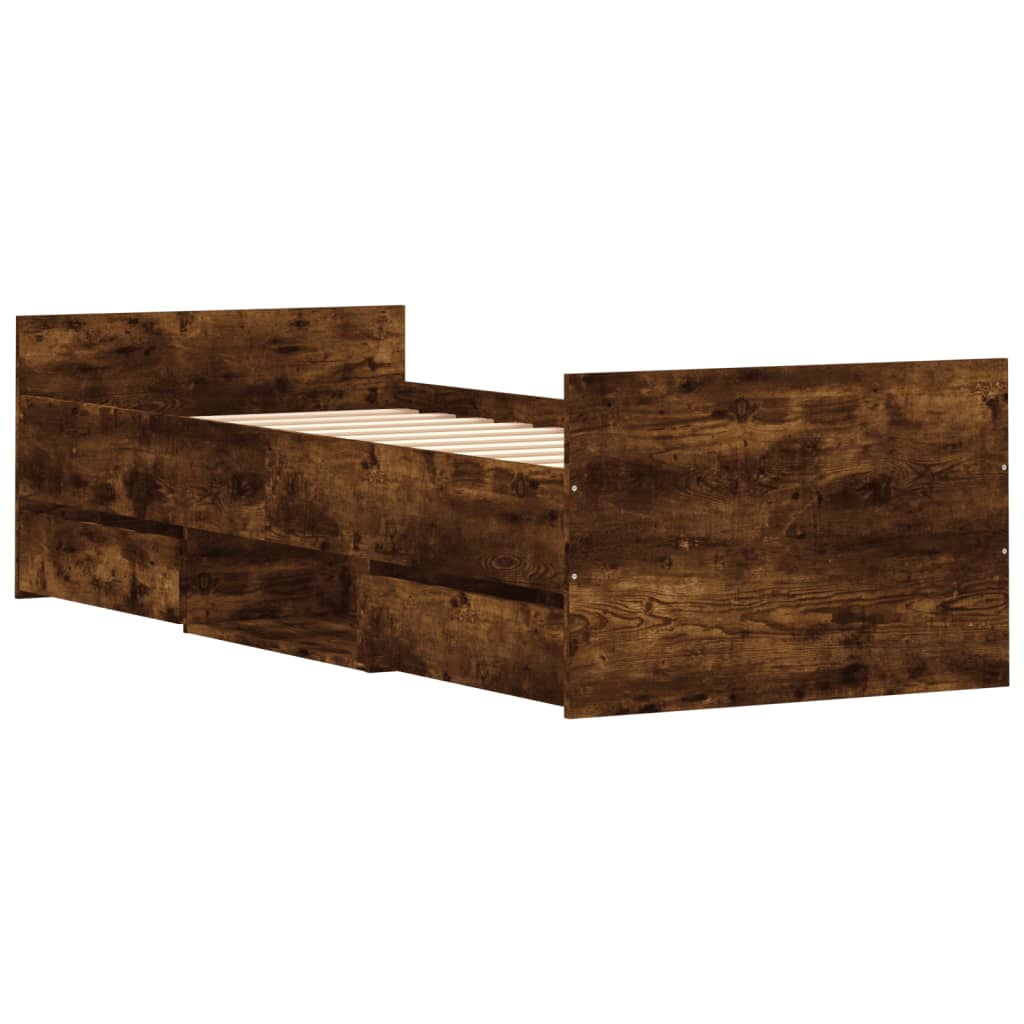 Bedframe met hoofd- en voeteneinde gerookt eiken 75x190 cm is nu te koop bij PeponiXL, paradijselijk wonen!