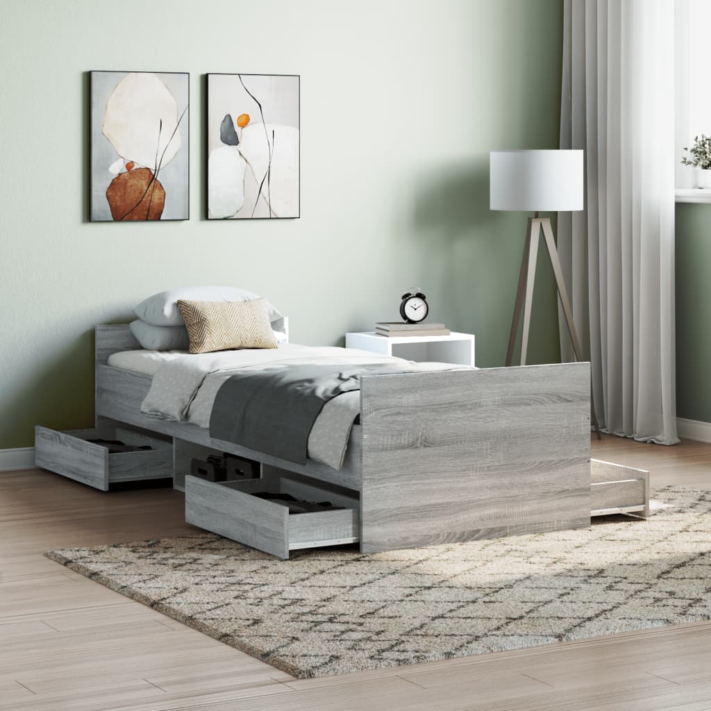 Bedframe met hoofd- en voeteneinde grijs sonoma 75x190 cm is nu te koop bij PeponiXL, paradijselijk wonen!
