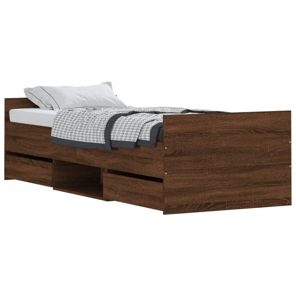 Bedframe met hoofd- en voeteneinde bruin eikenkleur 75x190 cm is nu te koop bij PeponiXL, paradijselijk wonen!