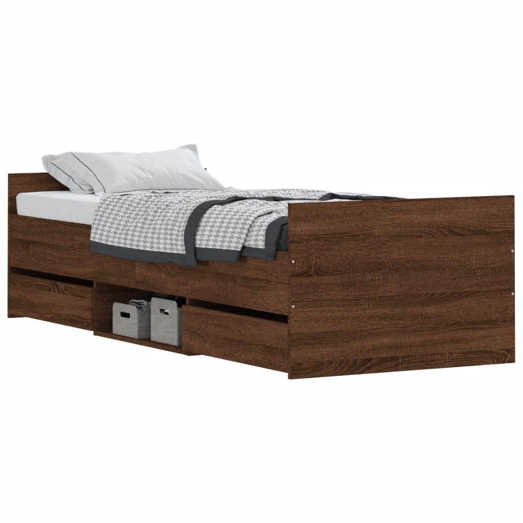 Bedframe met hoofd- en voeteneinde bruin eikenkleur 75x190 cm is nu te koop bij PeponiXL, paradijselijk wonen!