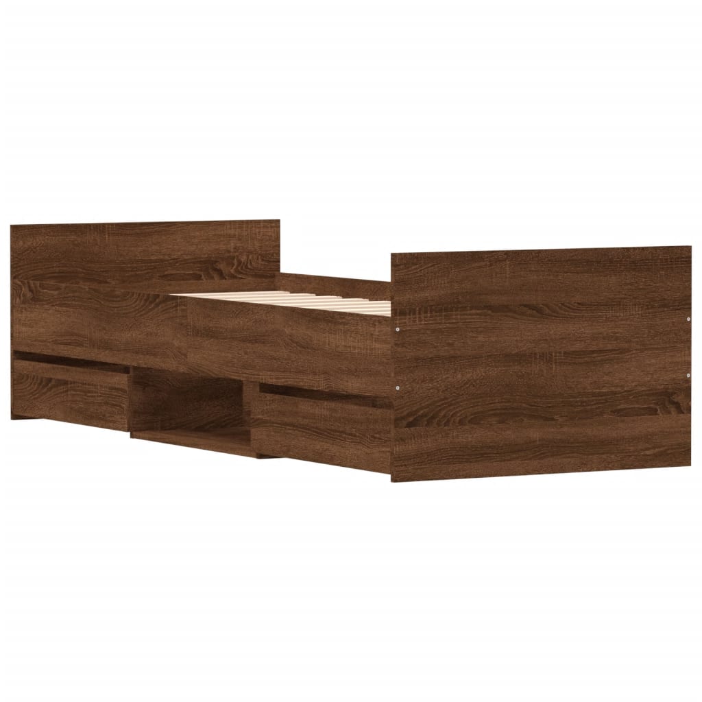 Bedframe met hoofd- en voeteneinde bruin eikenkleur 75x190 cm is nu te koop bij PeponiXL, paradijselijk wonen!