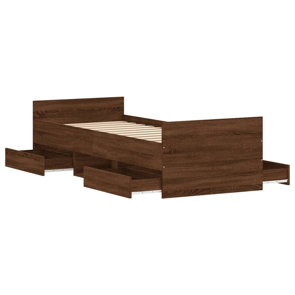 Bedframe met hoofd- en voeteneinde bruin eikenkleur 75x190 cm is nu te koop bij PeponiXL, paradijselijk wonen!