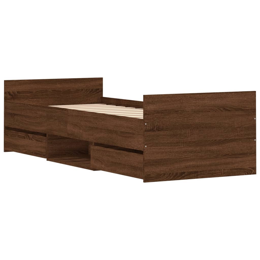 Bedframe met hoofd- en voeteneinde bruin eikenkleur 75x190 cm is nu te koop bij PeponiXL, paradijselijk wonen!