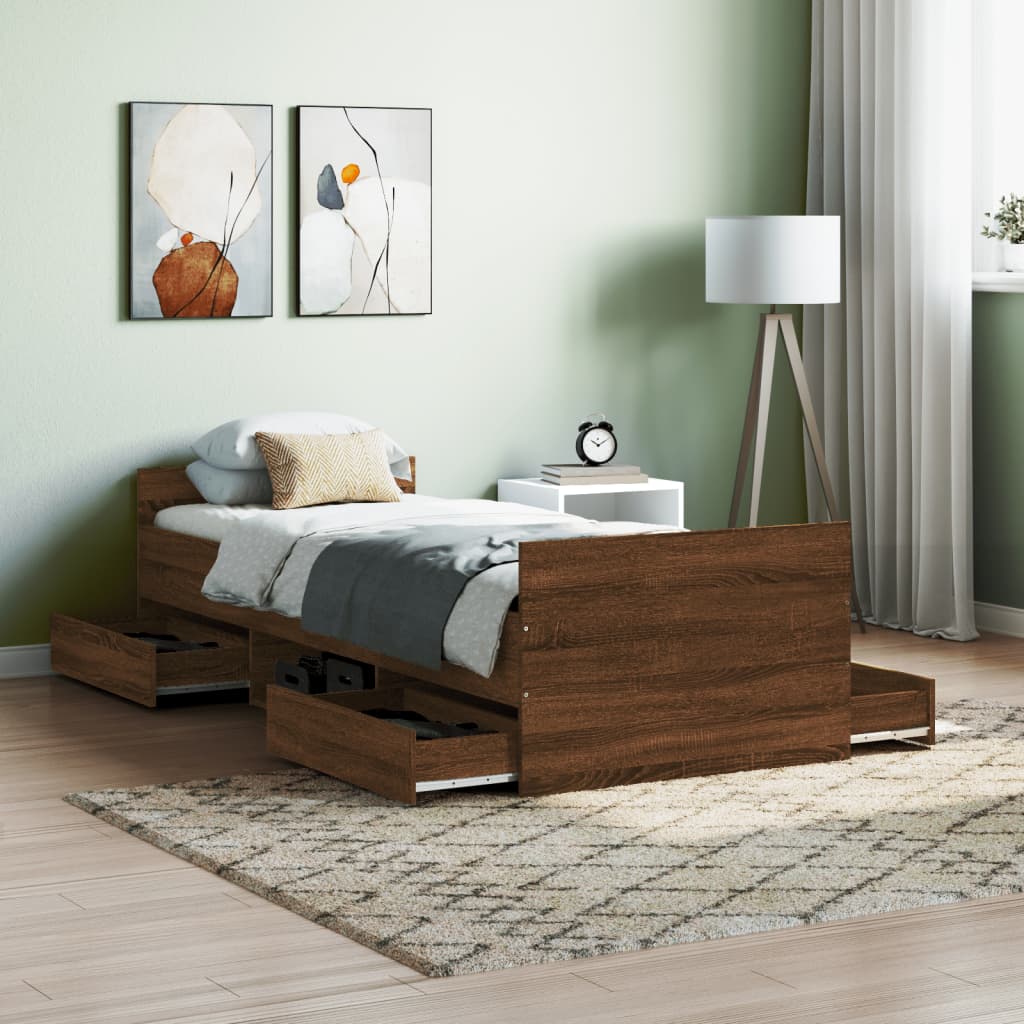 Bedframe met hoofd- en voeteneinde bruin eikenkleur 75x190 cm is nu te koop bij PeponiXL, paradijselijk wonen!