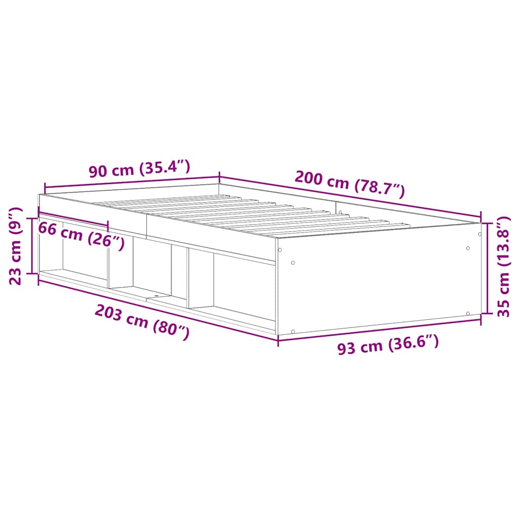Bedframe gerookt eikenkleurig 90x200 cm is nu te koop bij PeponiXL, paradijselijk wonen!