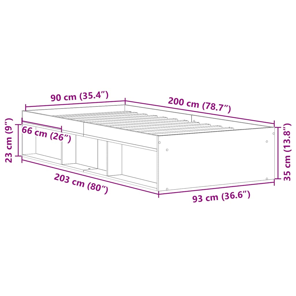 Bedframe grijs sonoma eikenkleurig 90x200 cm is nu te koop bij PeponiXL, paradijselijk wonen!