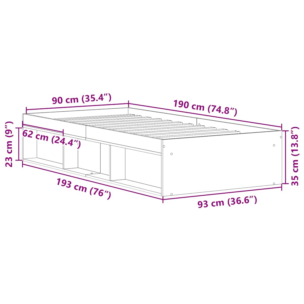 Bedframe gerookt eikenkleurig 90x190 cm is nu te koop bij PeponiXL, paradijselijk wonen!