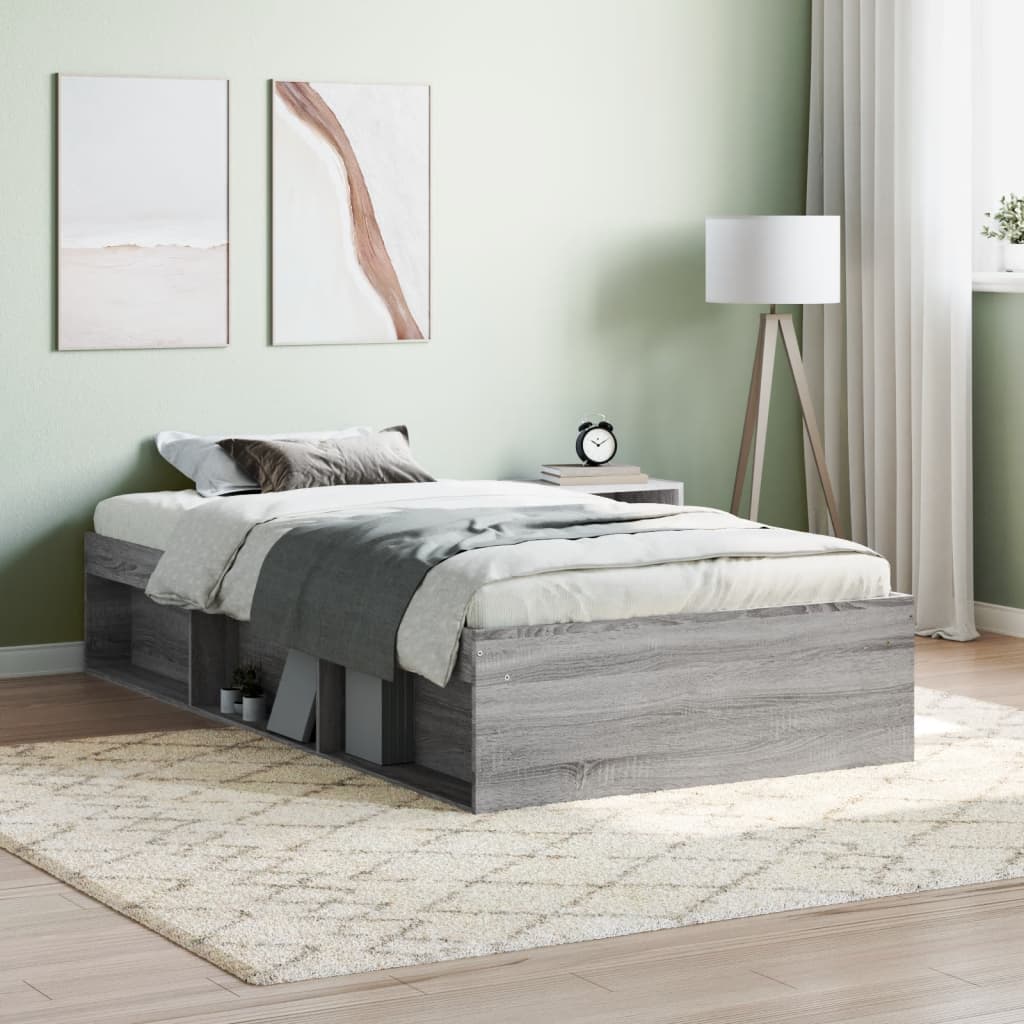Bedframe grijs sonoma eikenkleurig 90x190 cm is nu te koop bij PeponiXL, paradijselijk wonen!