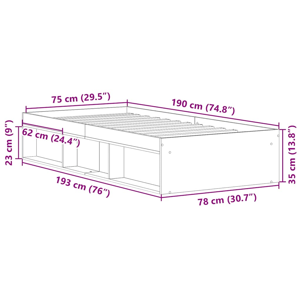Bedframe sonoma eikenkleurig 75x190 cm is nu te koop bij PeponiXL, paradijselijk wonen!