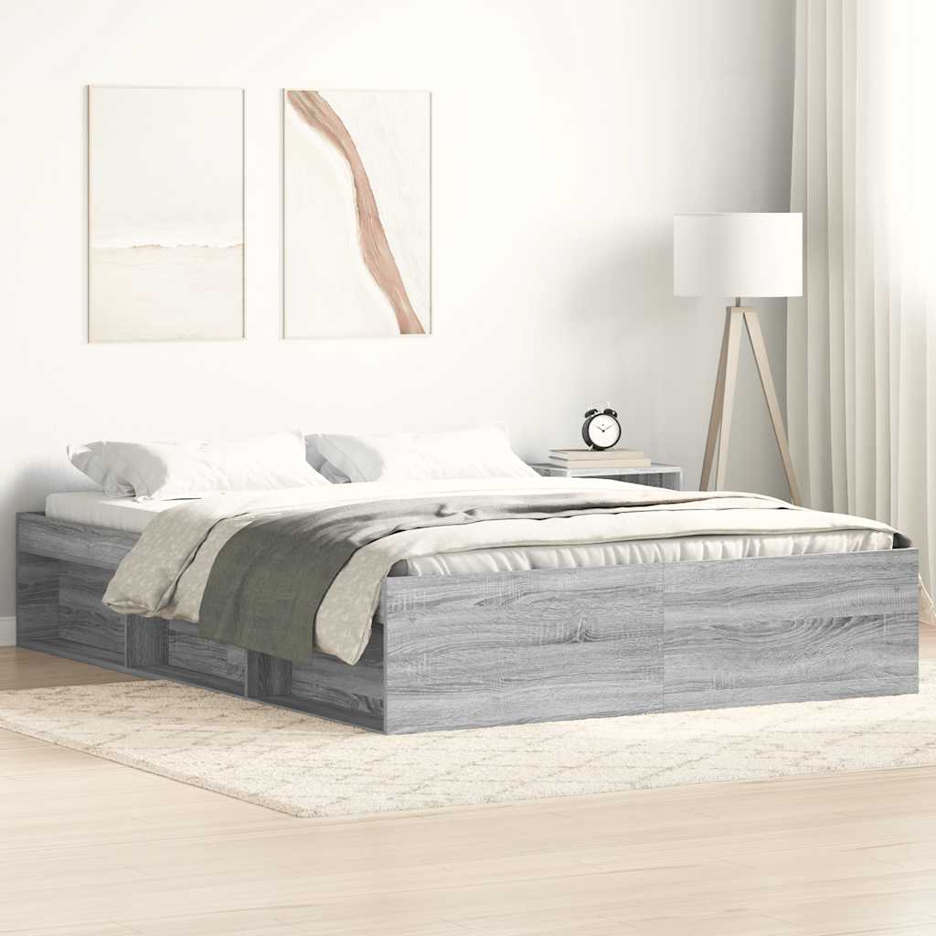 Bedframe grijs sonoma eikenkleurig 150x200 cm King Size is nu te koop bij PeponiXL, paradijselijk wonen!