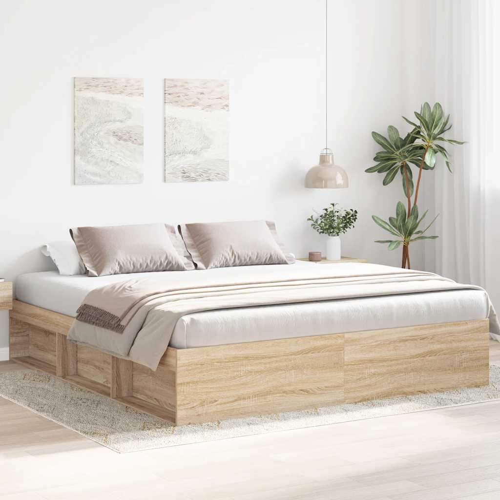 Bedframe sonoma eikenkleurig 200x200 cm is nu te koop bij PeponiXL, paradijselijk wonen!