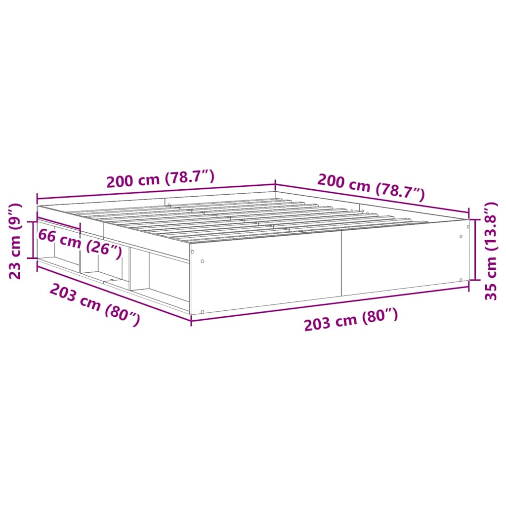 Bedframe betongrijs 200x200 cm