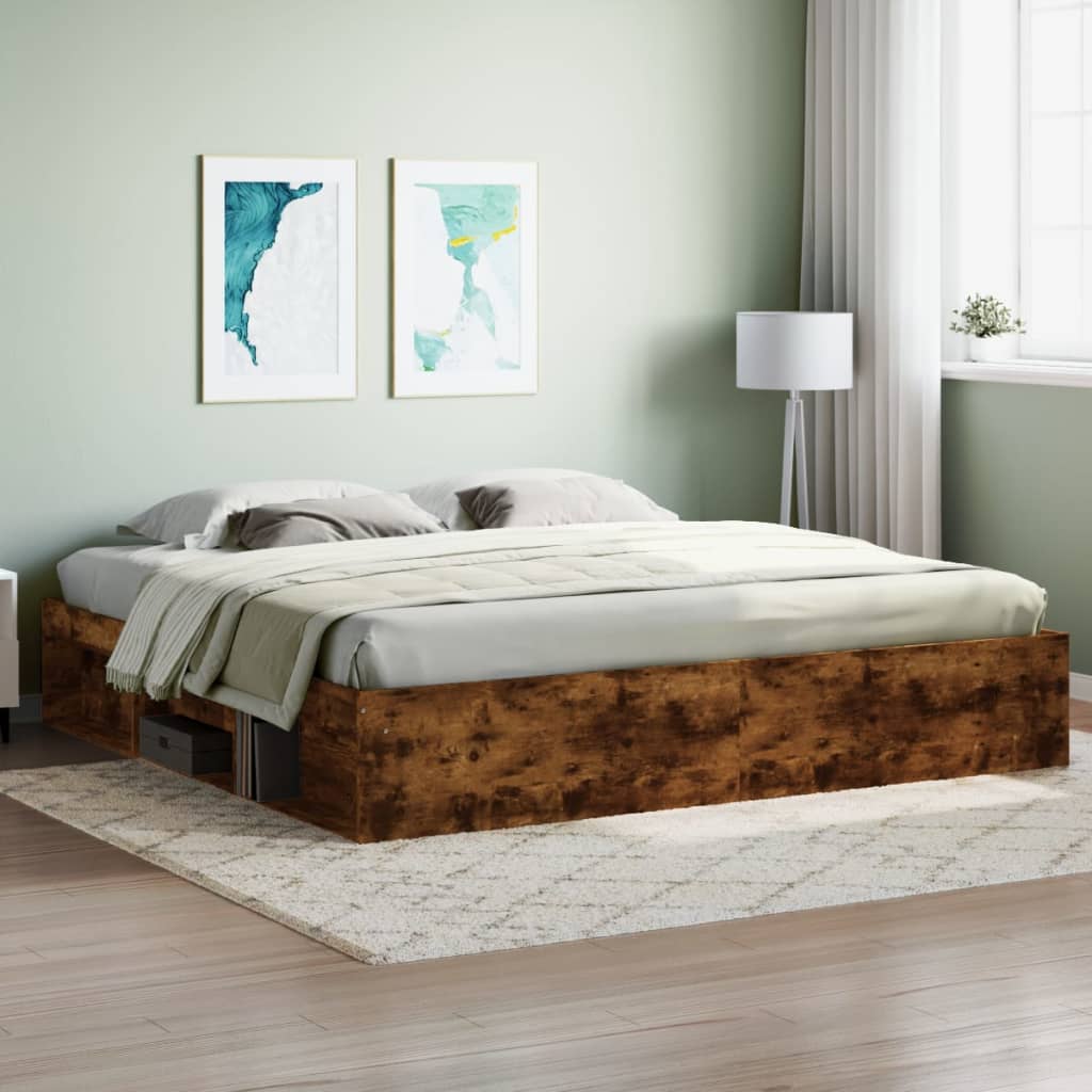 Bedframe gerookt eikenkleurig 200x200 cm is nu te koop bij PeponiXL, paradijselijk wonen!