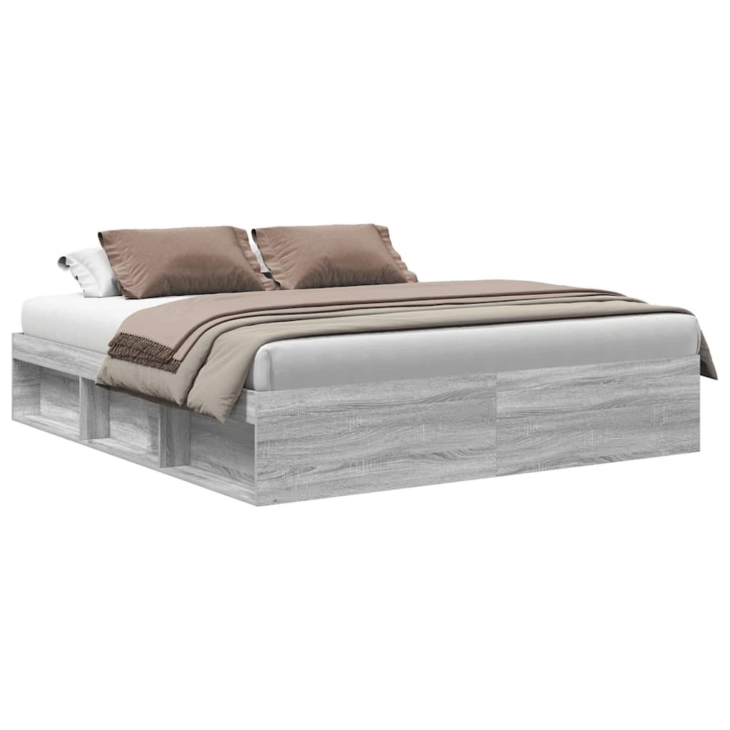 Bedframe grijs sonoma eikenkleurig 200x200 cm is nu te koop bij PeponiXL, paradijselijk wonen!