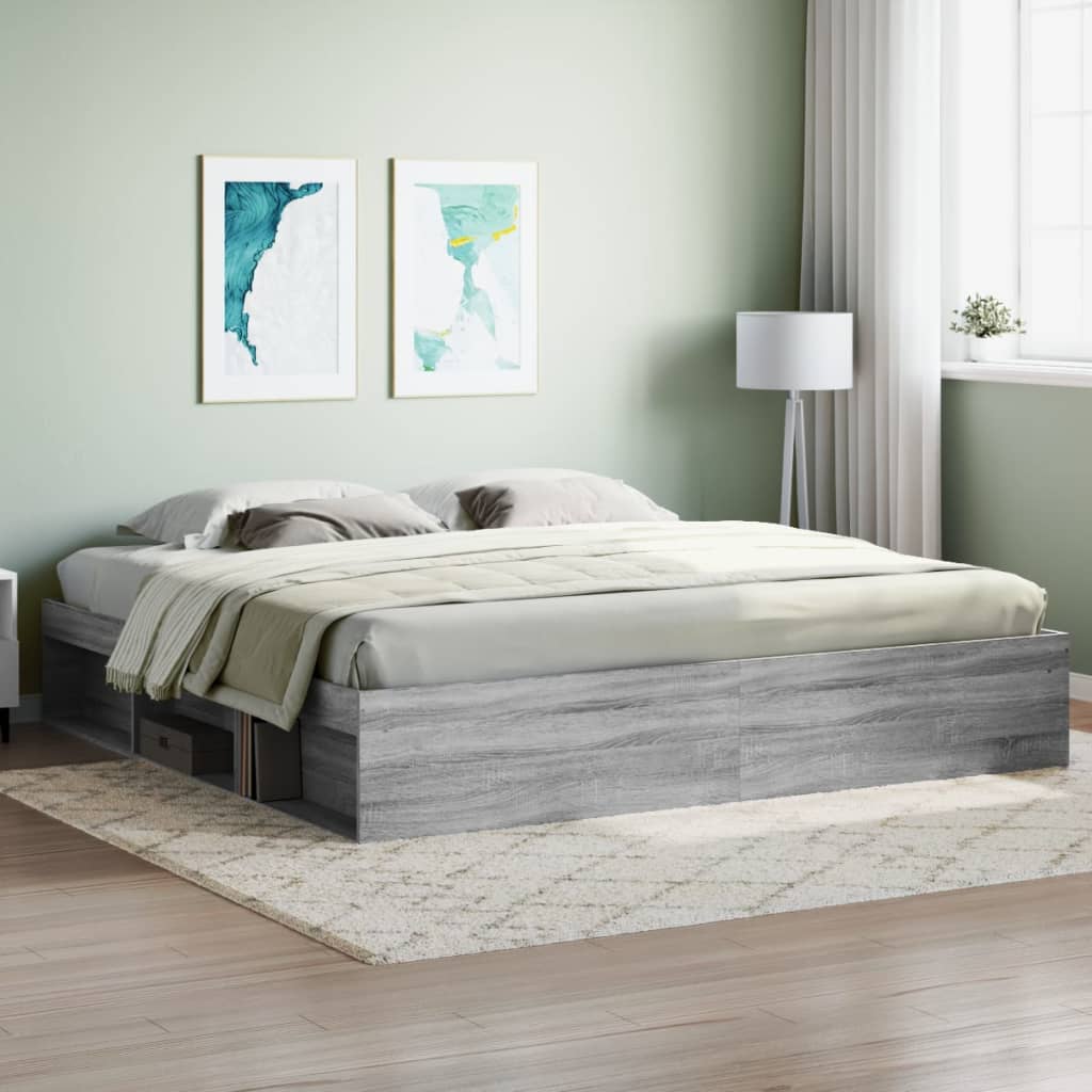 Bedframe grijs sonoma eikenkleurig 200x200 cm is nu te koop bij PeponiXL, paradijselijk wonen!