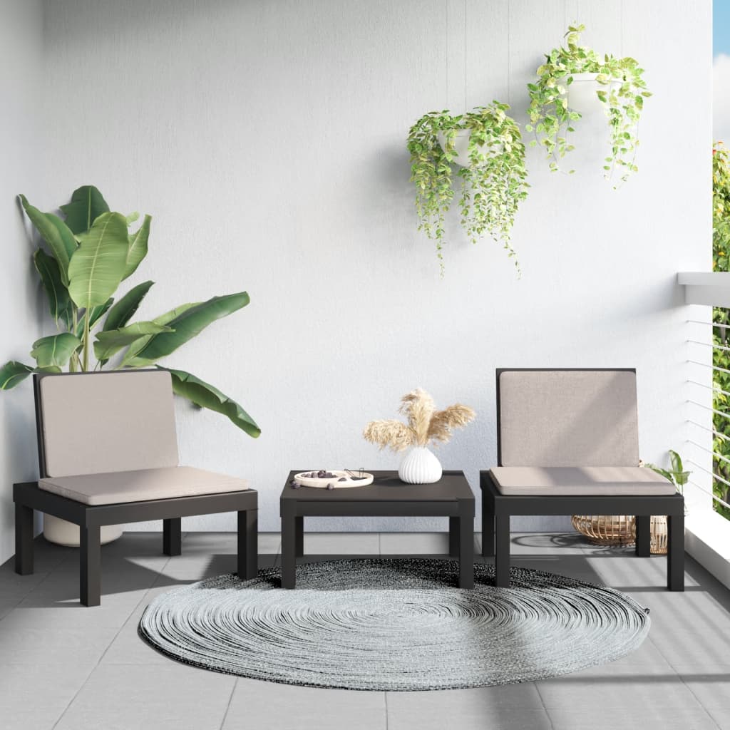 3-delige Loungeset met kussens PP antracietkleurig is nu te koop bij PeponiXL, paradijselijk wonen!